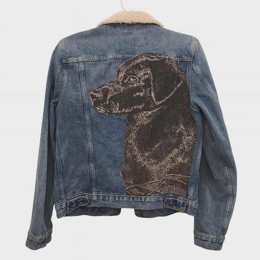Handmade Upcycled Denim Jacket – Dog Design from Tapestry Blanket 🐾✨